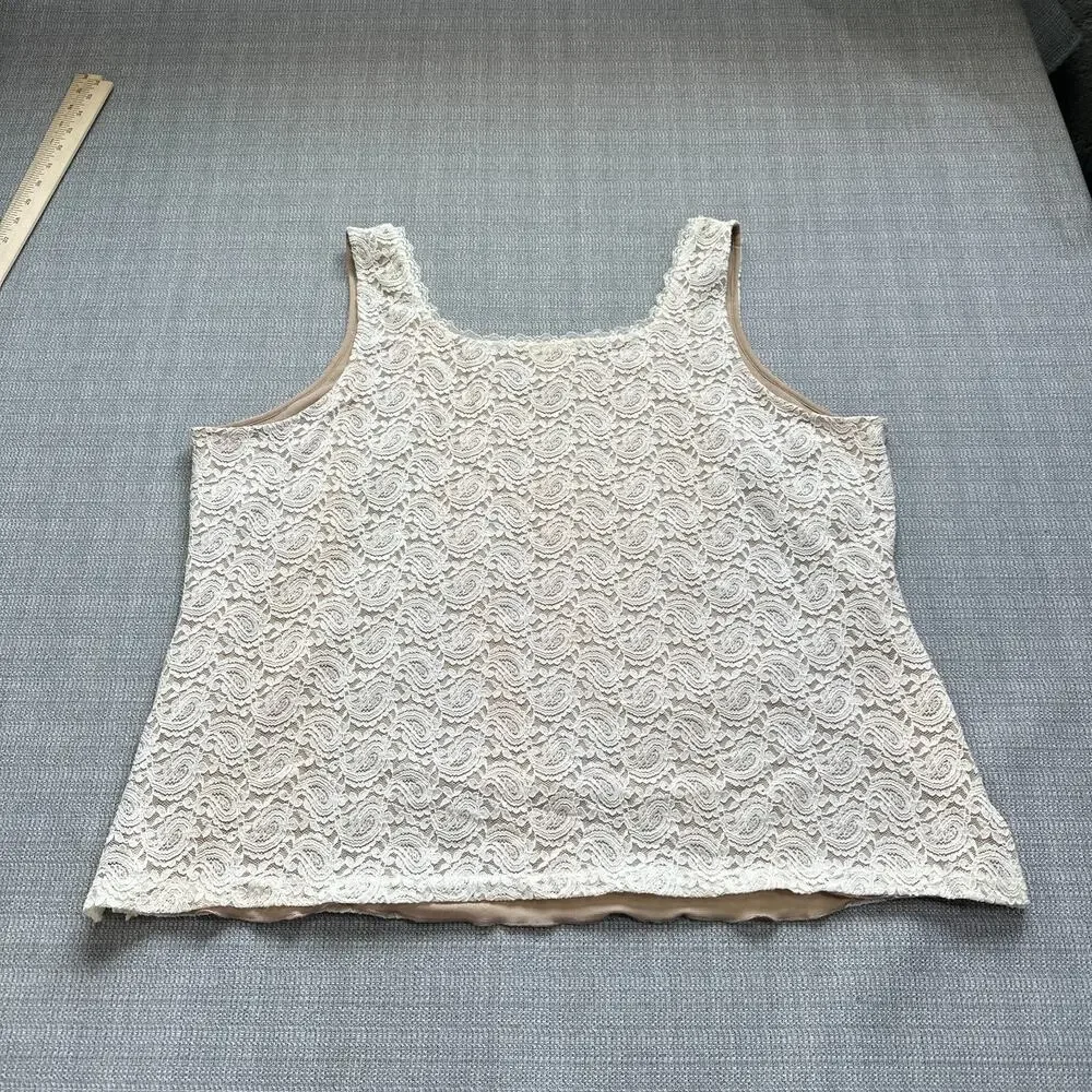 Kathleen Kirkwood Tank Top Shirt Womens‎ 2X Y2K Fairy Lace Overlay Cream Stretch - Picture 4 of 8
